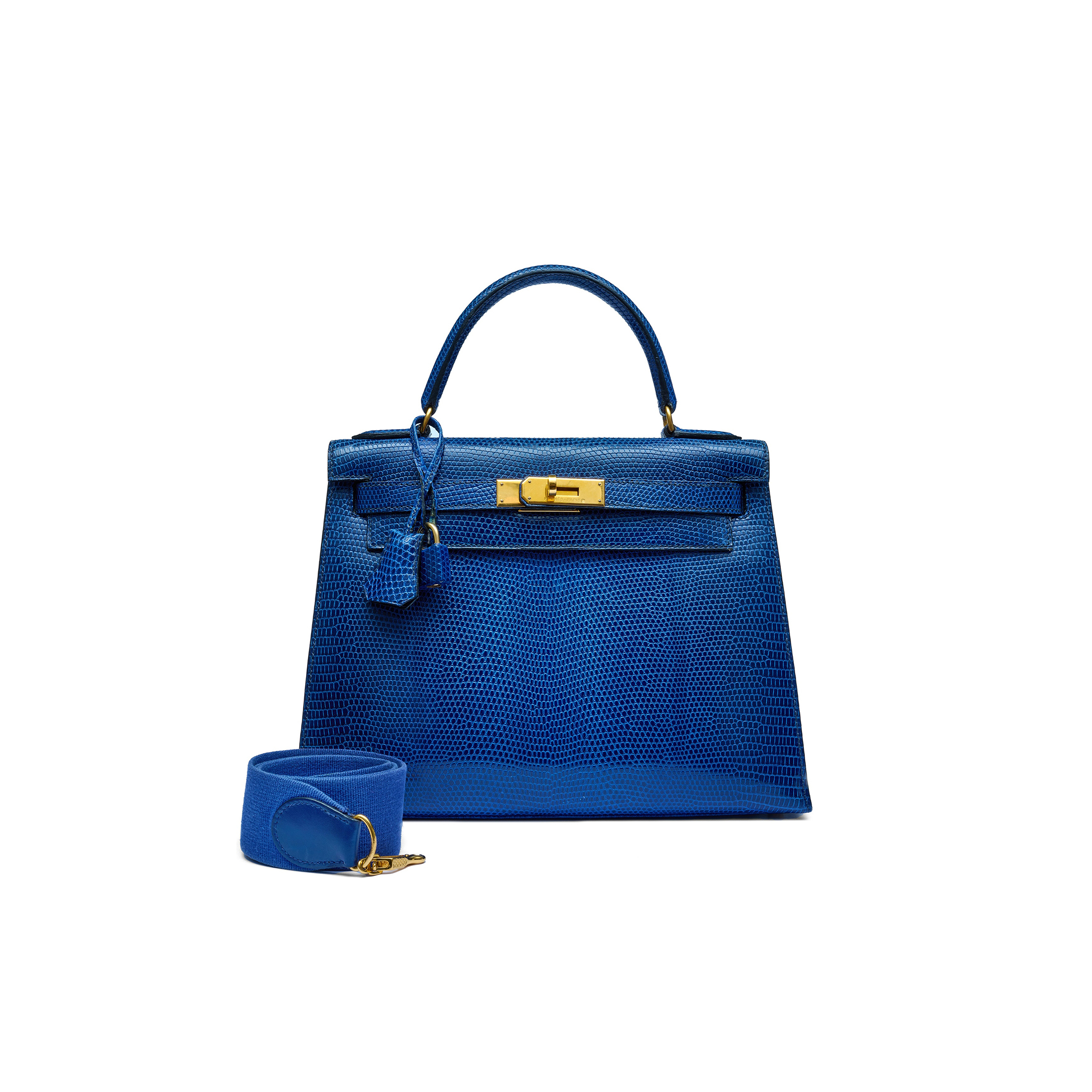 H**mes master a shiny bleu roi niloticus lizard sellier kelly 28 with gold hardware (28*22*10cm)